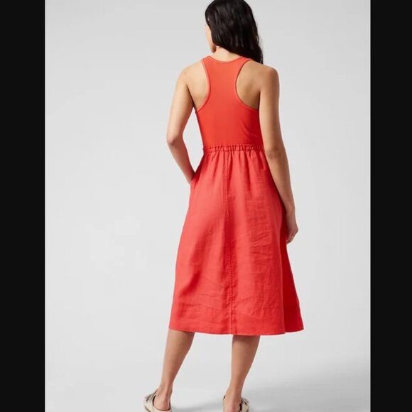 Athleta Baja Linen Midi Dress | Orange | NWT | LG - Picture 2 of 7